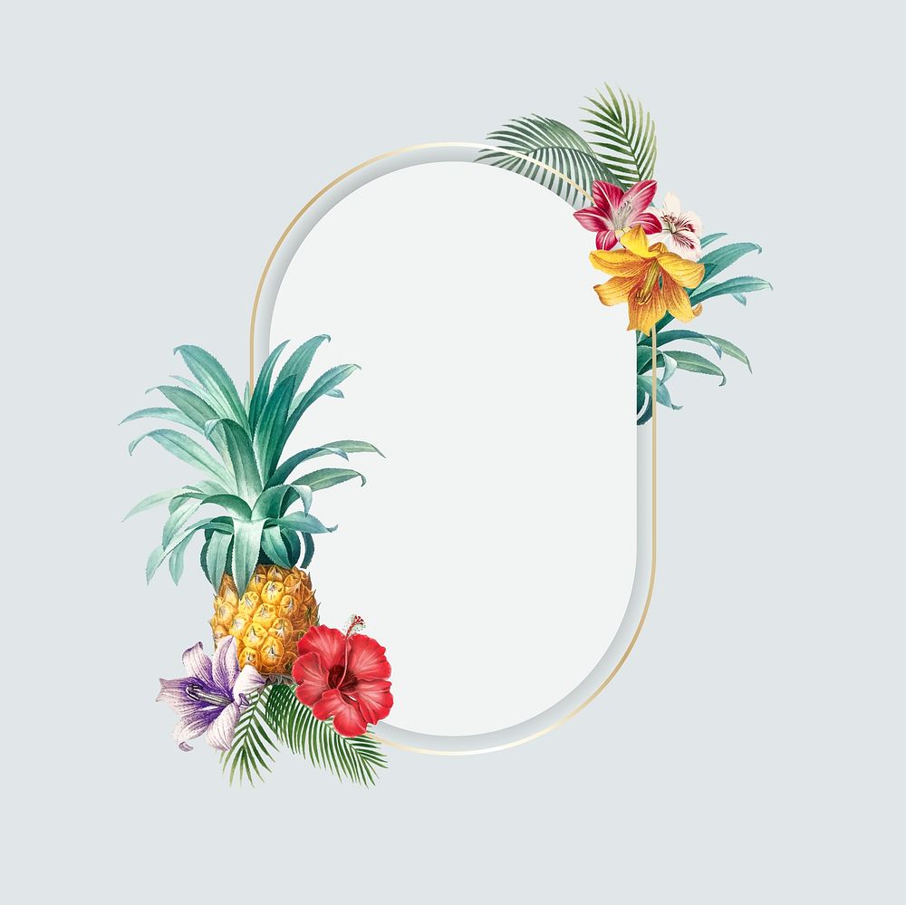 Tropical oval frame on gray background vector