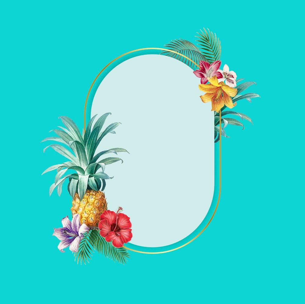 Tropical oval frame on blue background vector