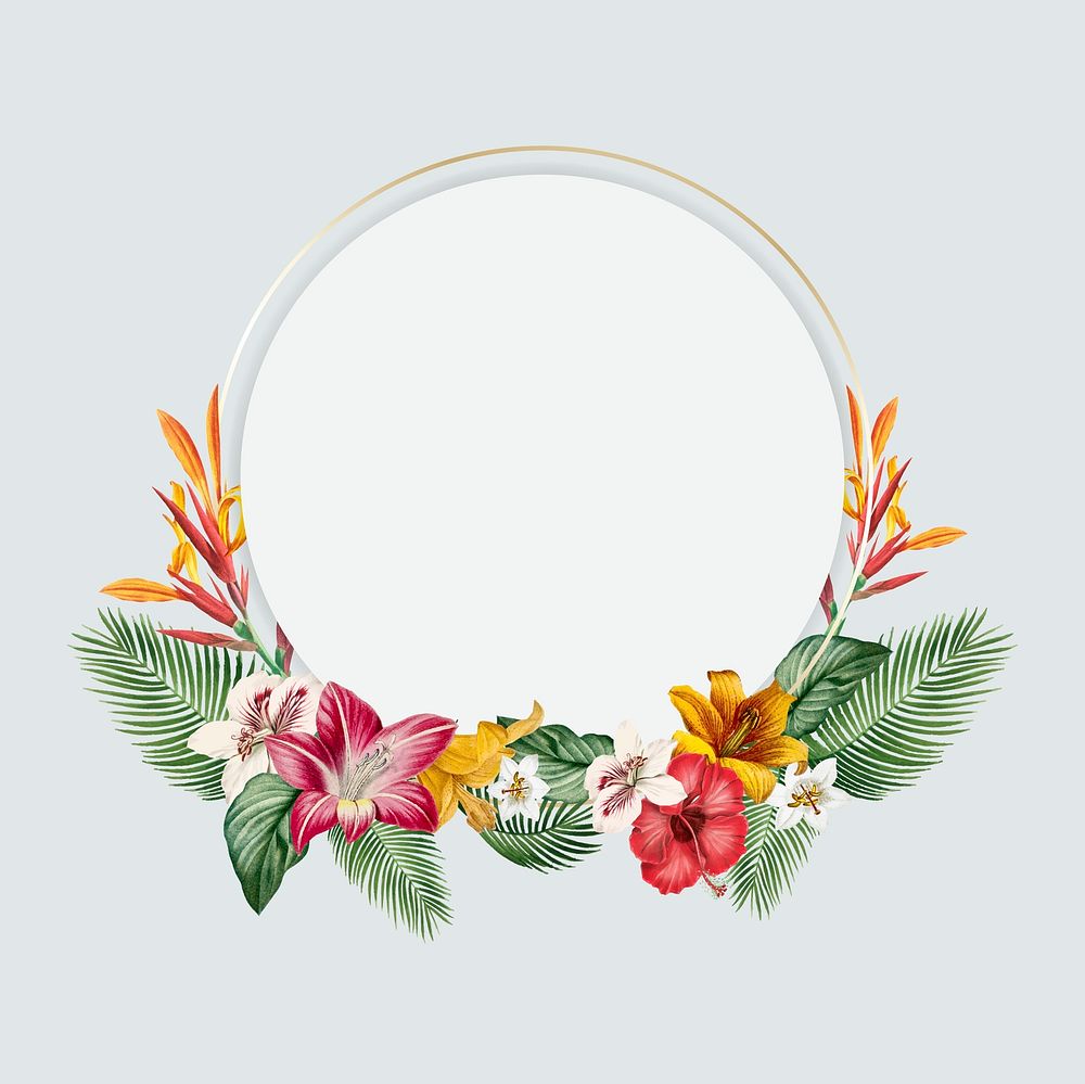 Tropical round frame on gray background vector