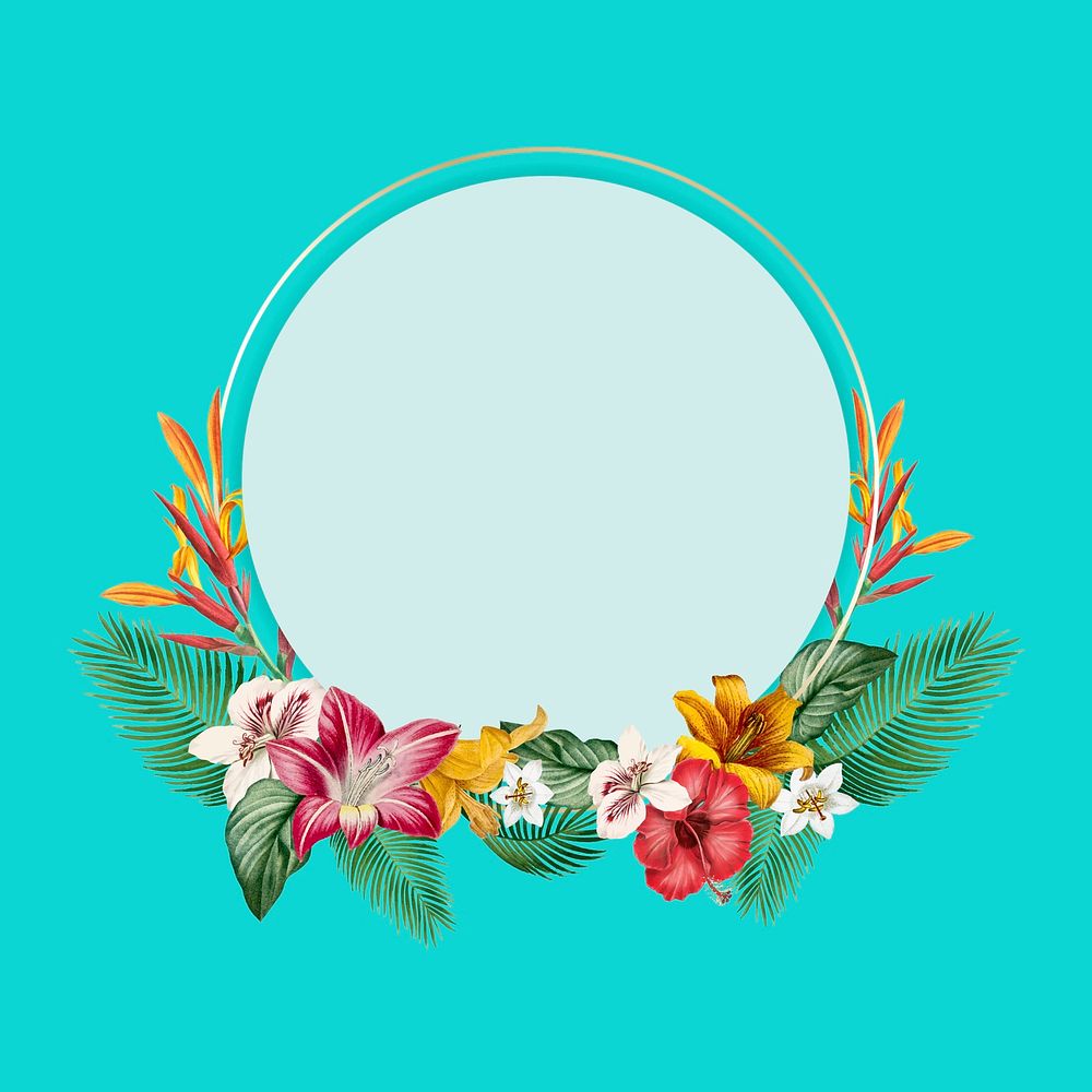Tropical round frame on blue background vector