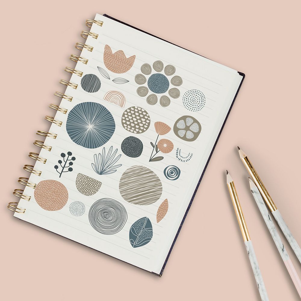 Botanical pattern notebook mockup illustration