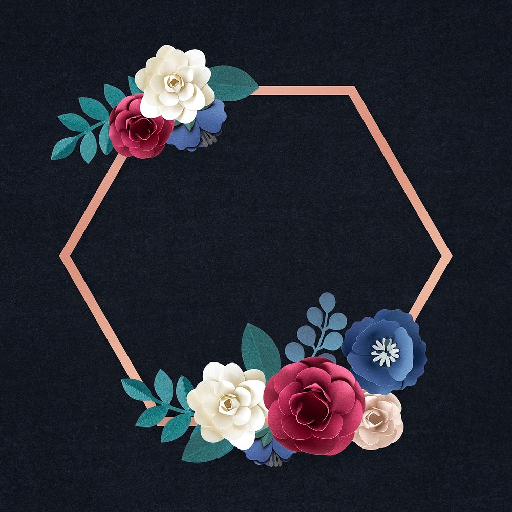 Hexagon paper craft flower badge vector