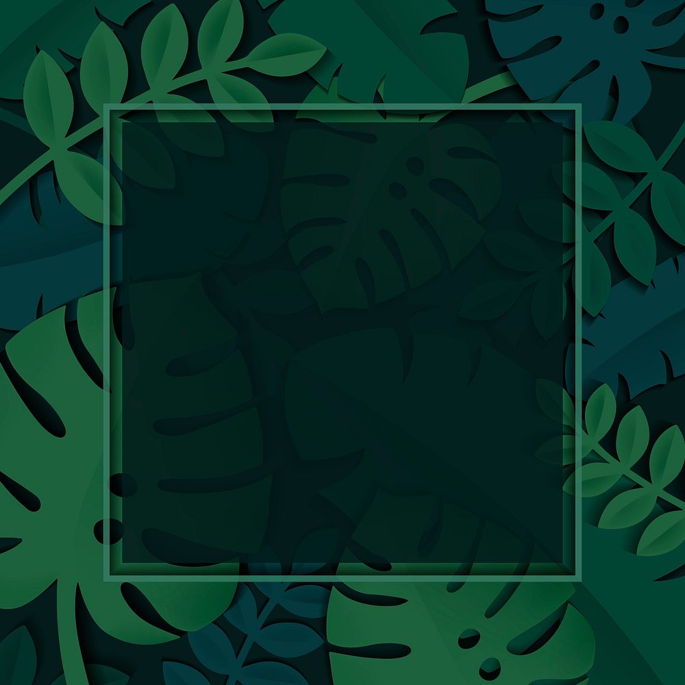 Blank square tropical leaf frame template vector