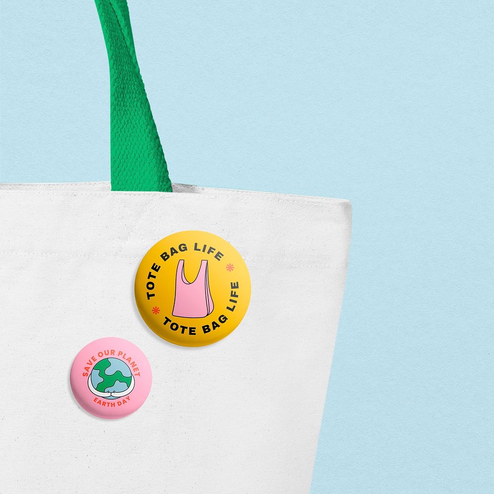 Cute canvas tote bag mockup psd with pins