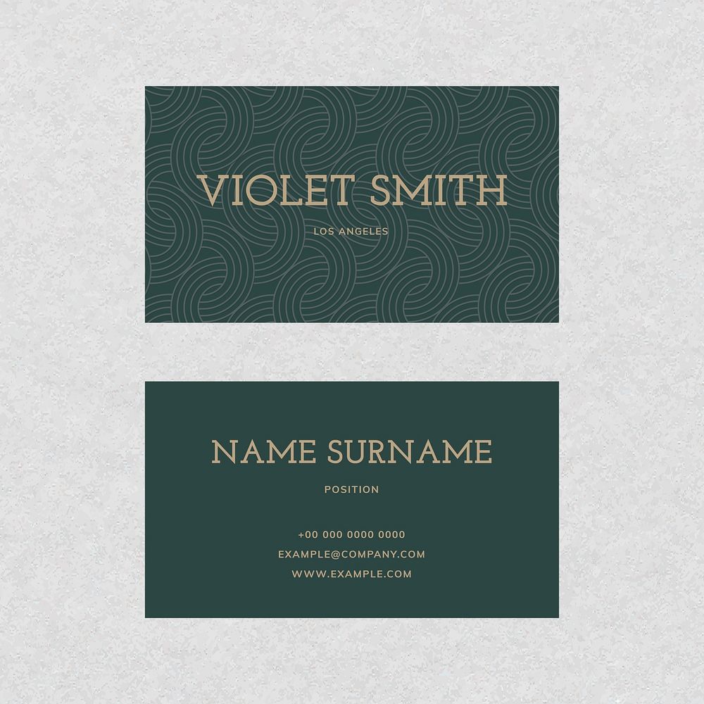 Luxury business card template vector in gold and green tone with front and rear view flatlay