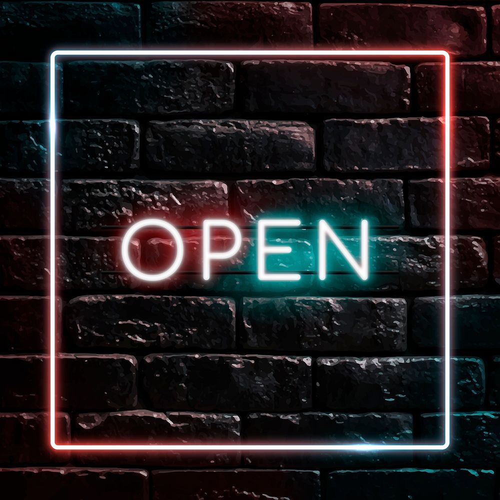 Square neon frame on black brick wall vector