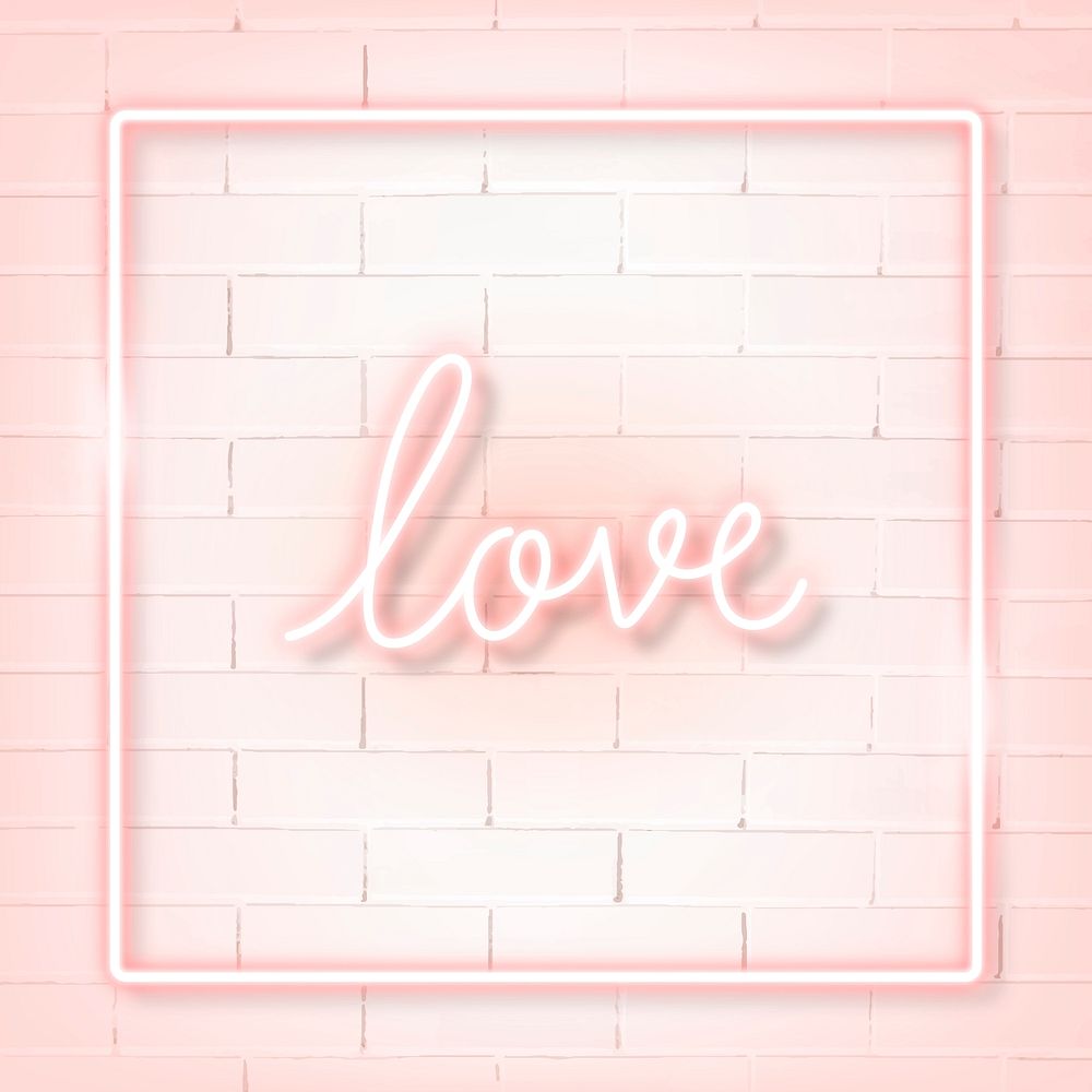 Square pink neon frame on a white brick wall vector