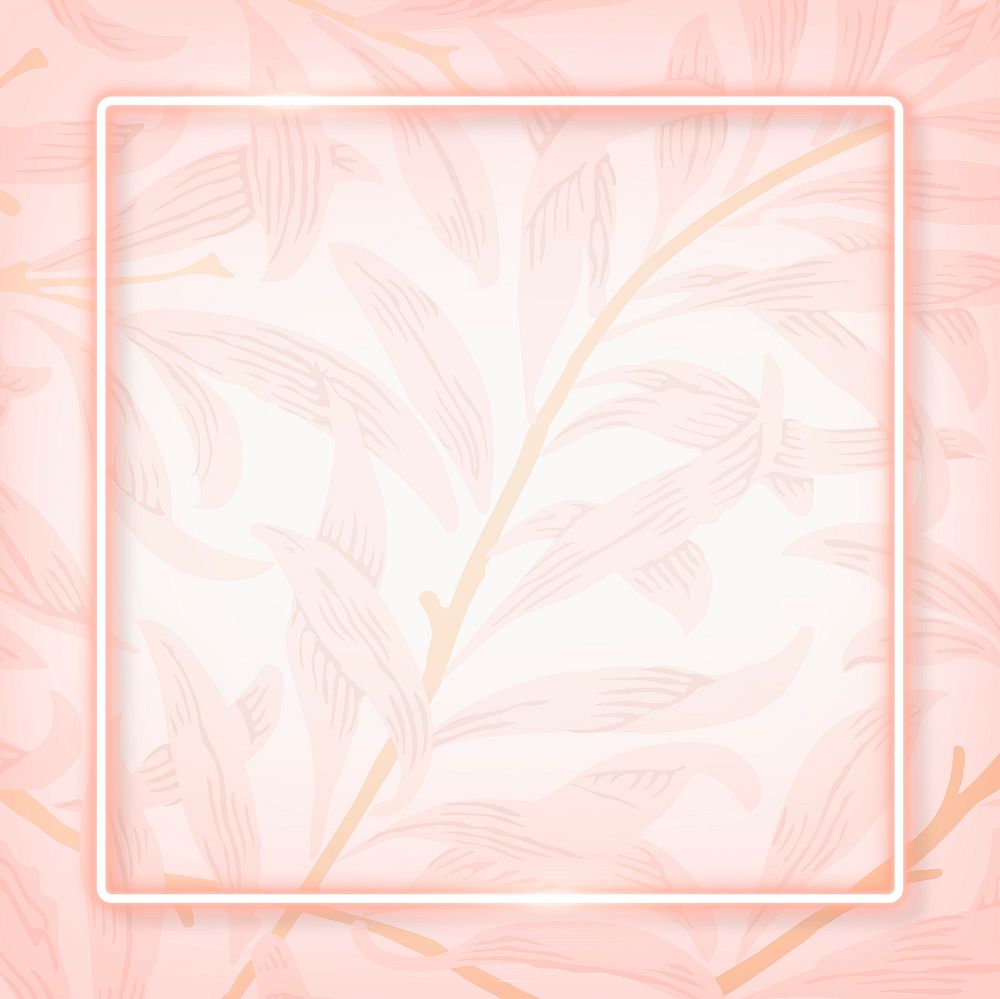 Square pink neon frame on tropical leaves background vector