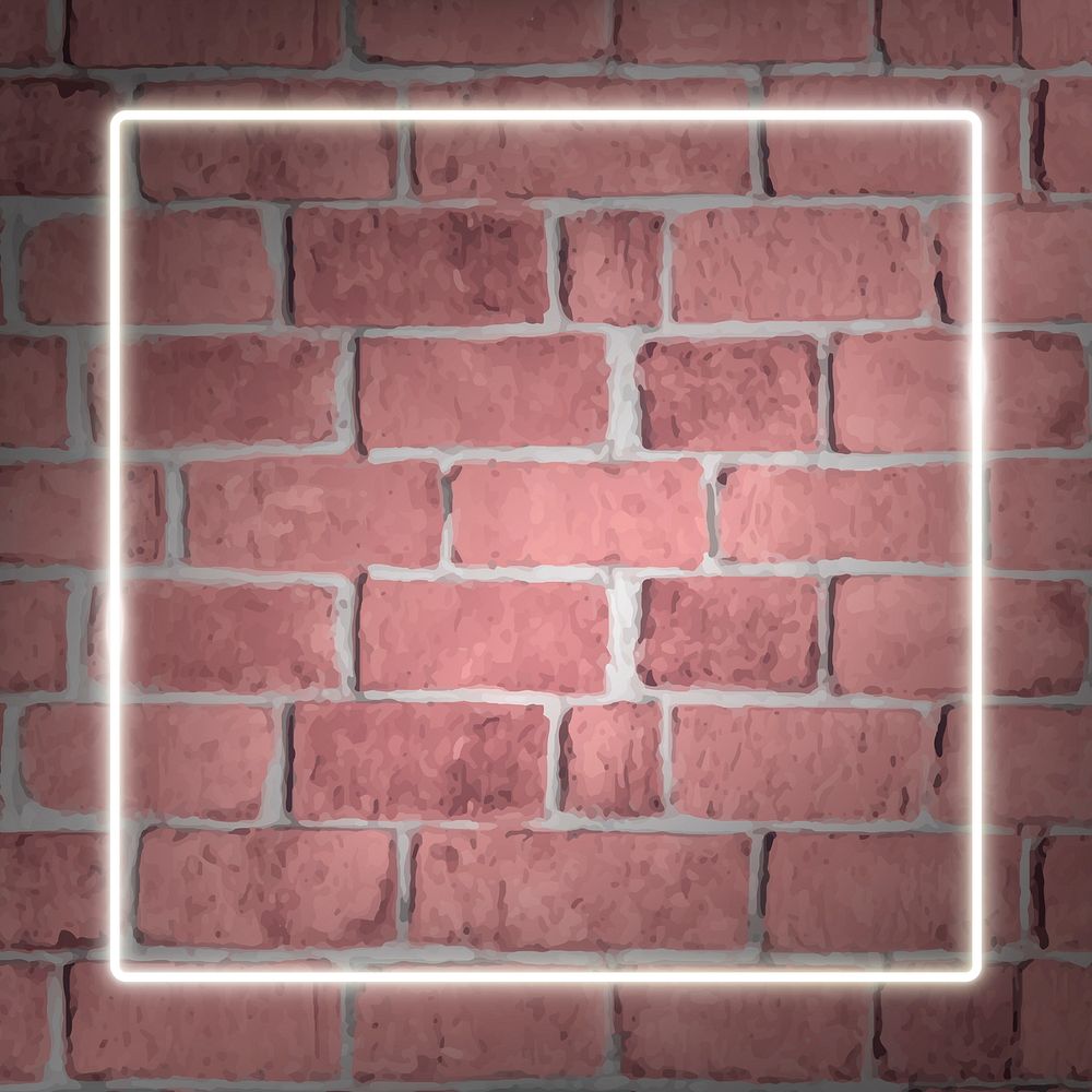 Square pink neon frame on a paled red brick wall vector