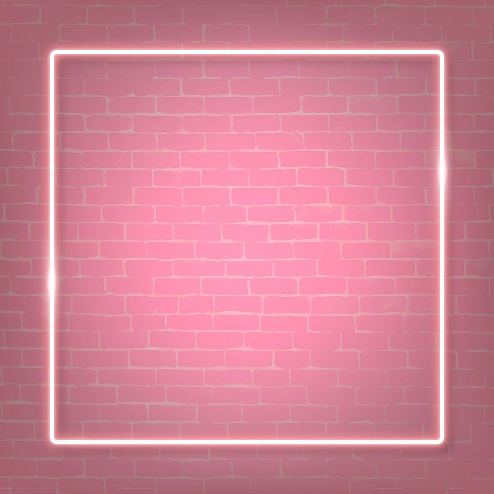 Square pink neon frame on a pink brick wall vector