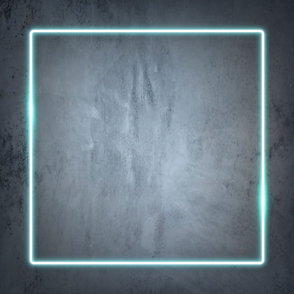 Square blue neon frame on a gray concrete wall vector