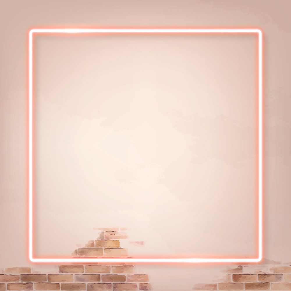 Square pink neon frame on a pale orange wall vector