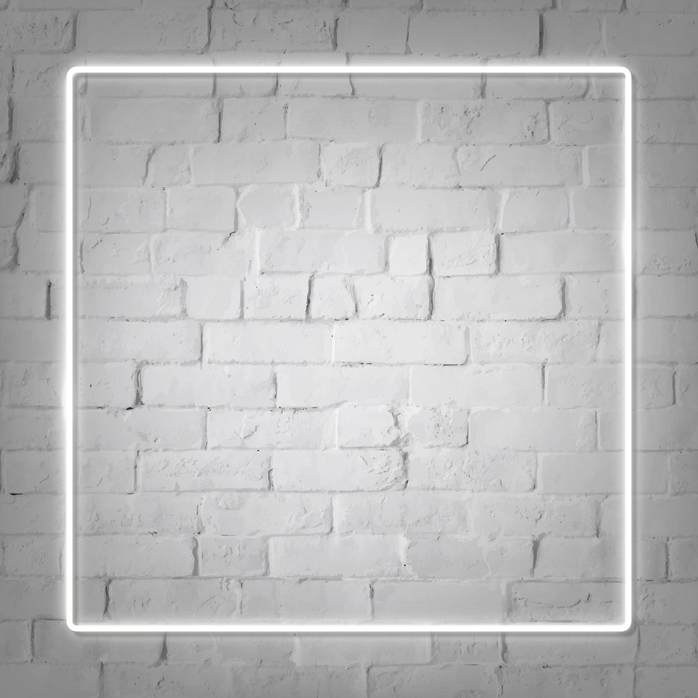 Square white neon frame on a white brick wall vector