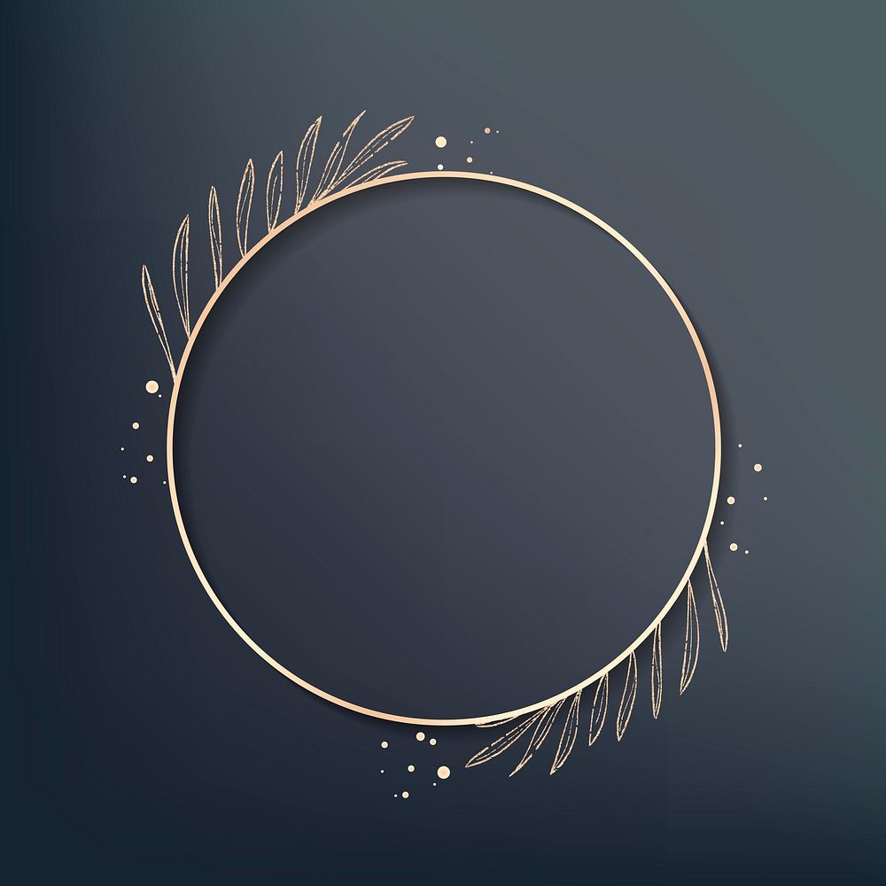 Circle gold leafy frame vector