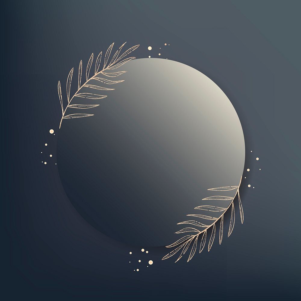 Circle gold leafy frame vector