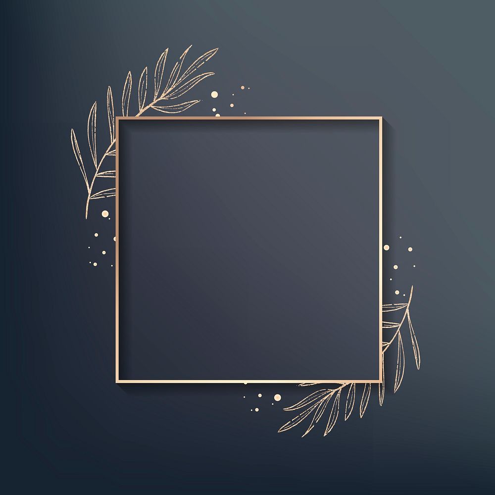 Square gold leafy frame vector