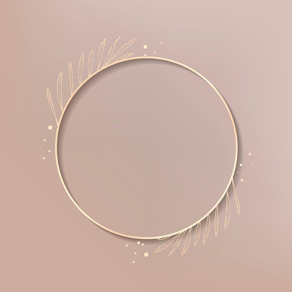 Circle gold leafy frame vector