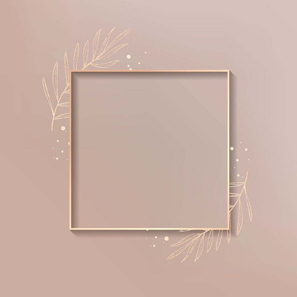 Square gold leafy frame vector