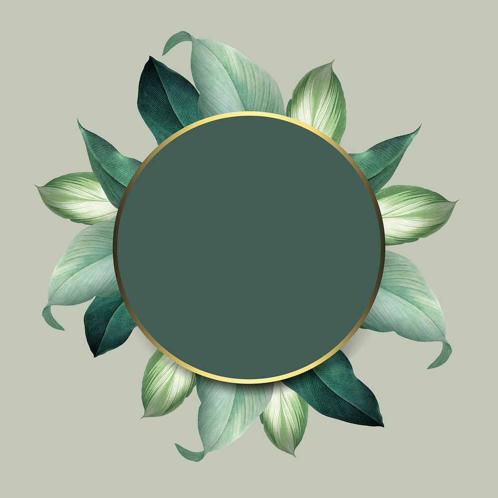 Round foliage frame on green background vector