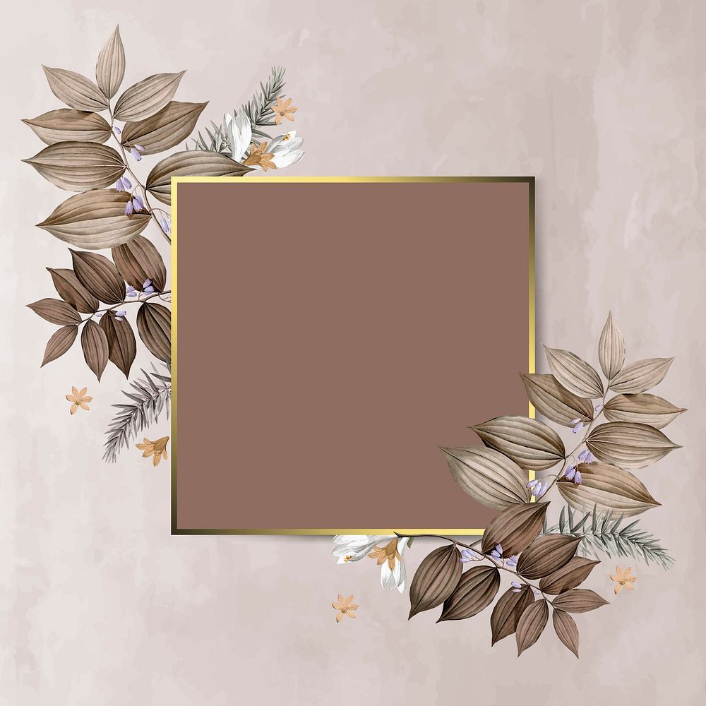 Square foliage frame on brown background vector