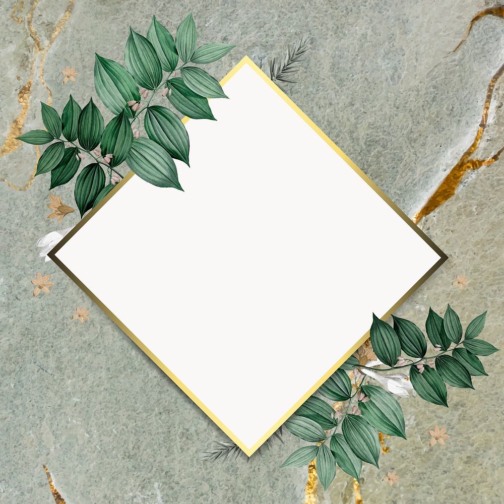 Rhombus foliage frame on green marble background vector
