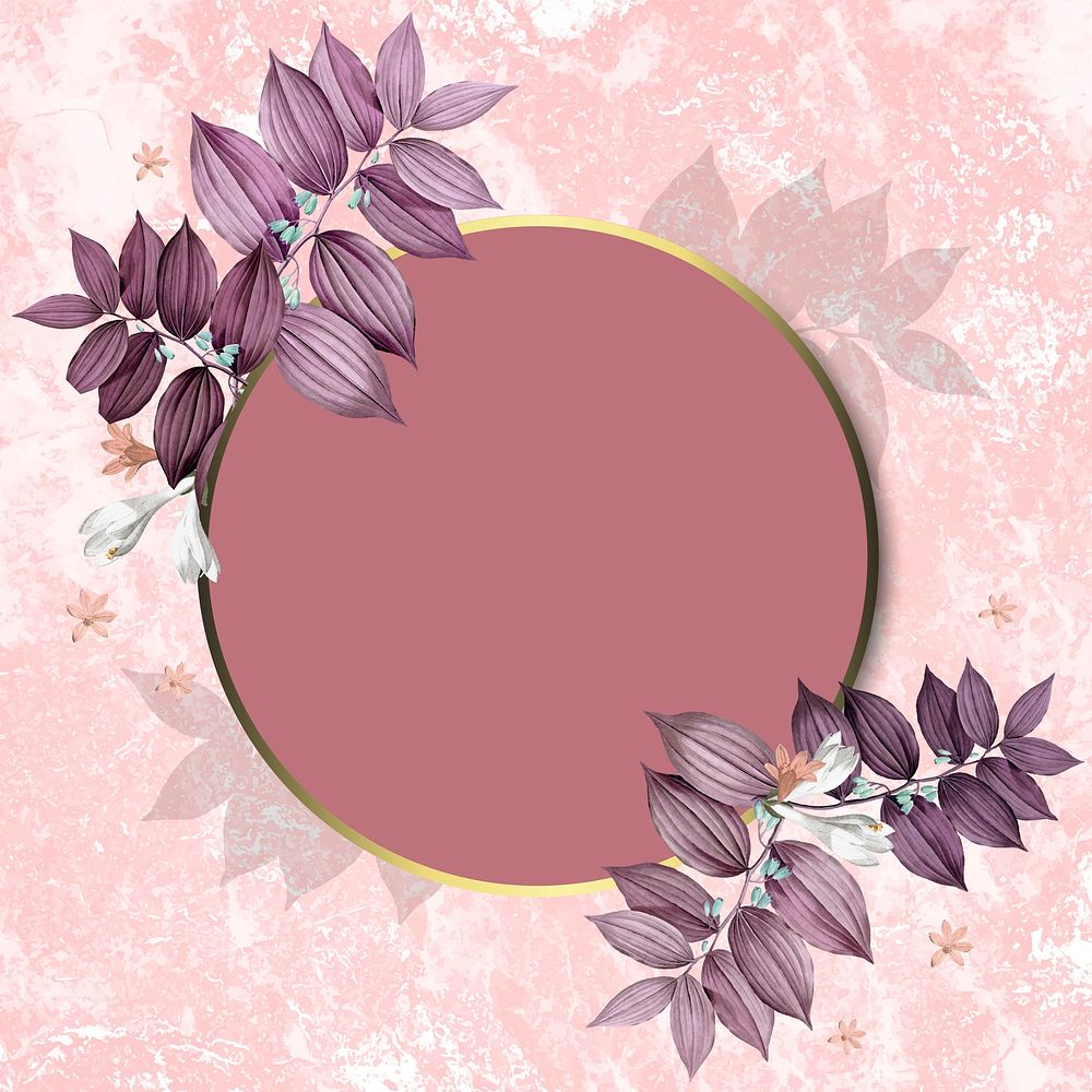 Round foliage frame on pink background vector