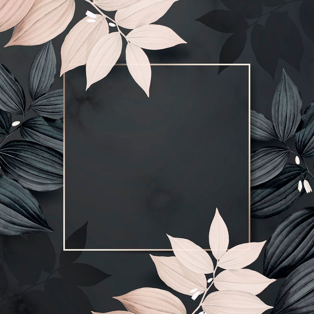 Square golden foliage frame on black background vector