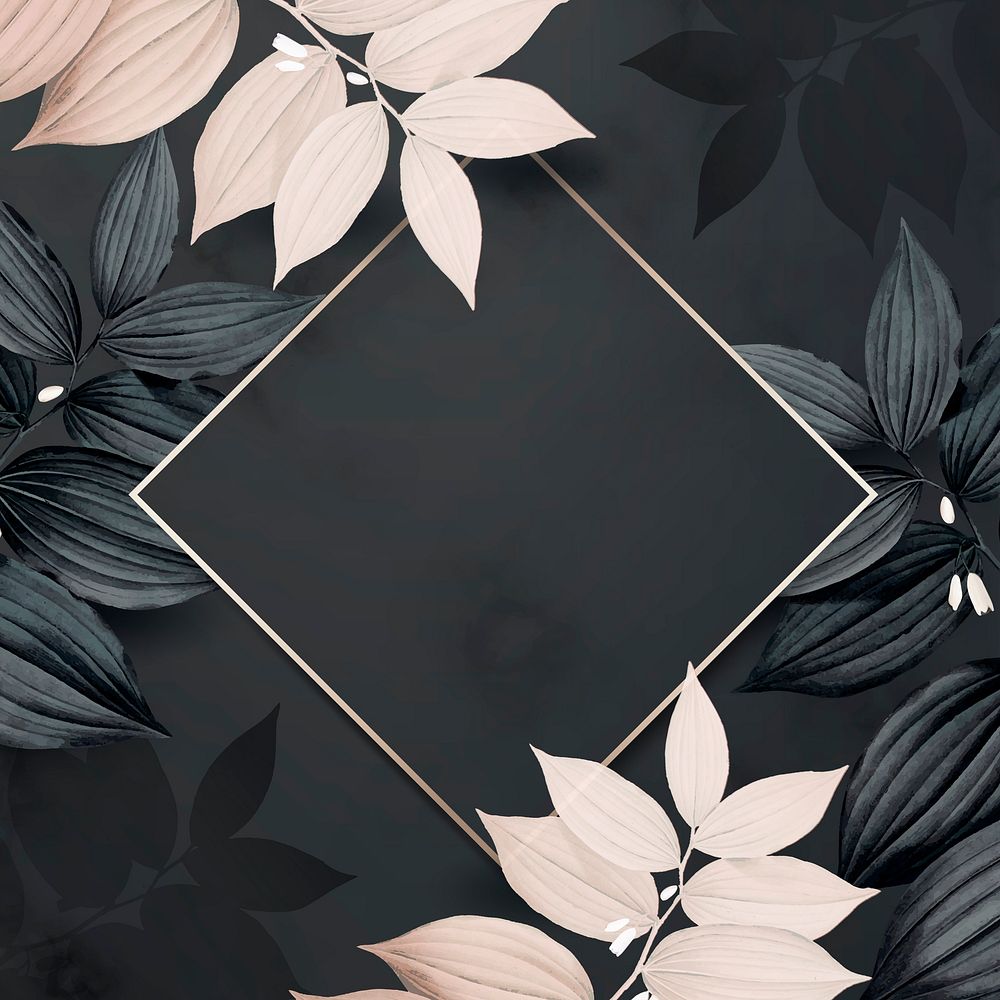 Rhombus golden foliage frame on black background vector