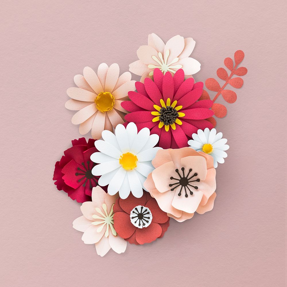 Pink and white flower elements pattern background illustration