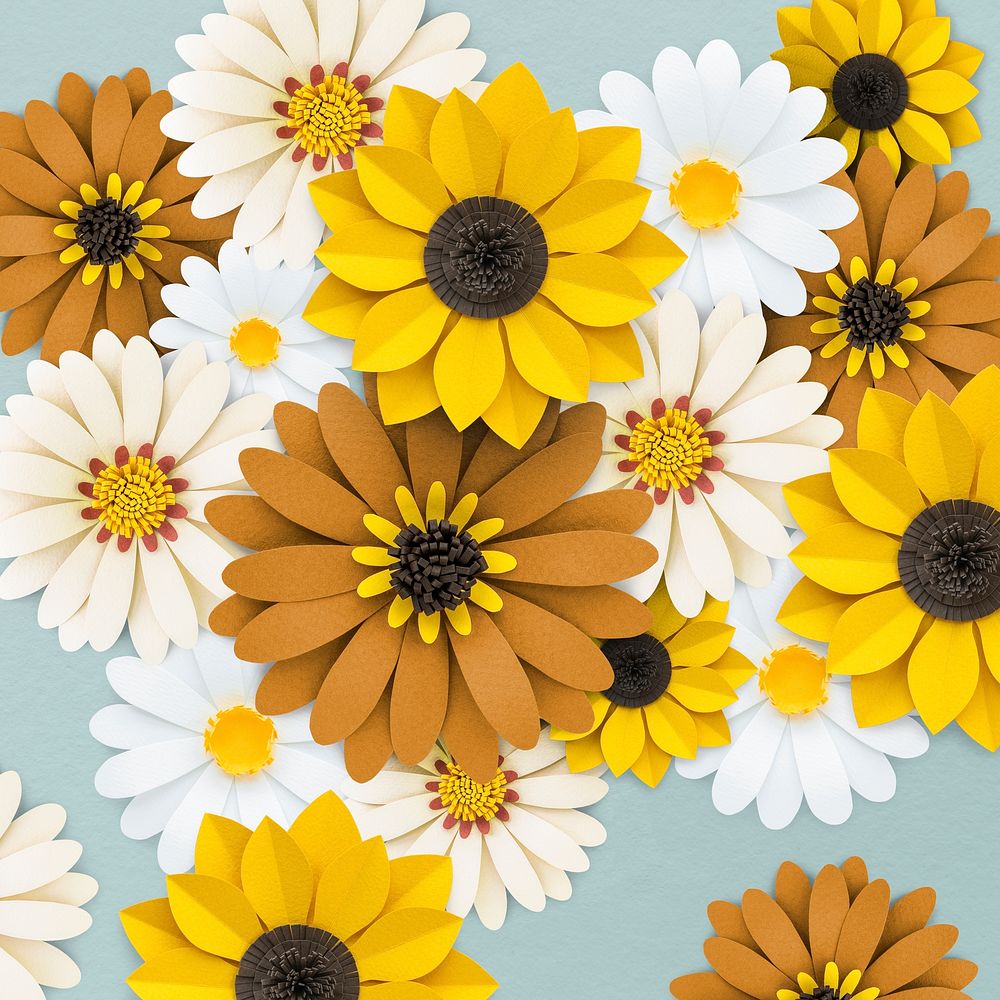 Daisy paper craft flowers patterned background illustration