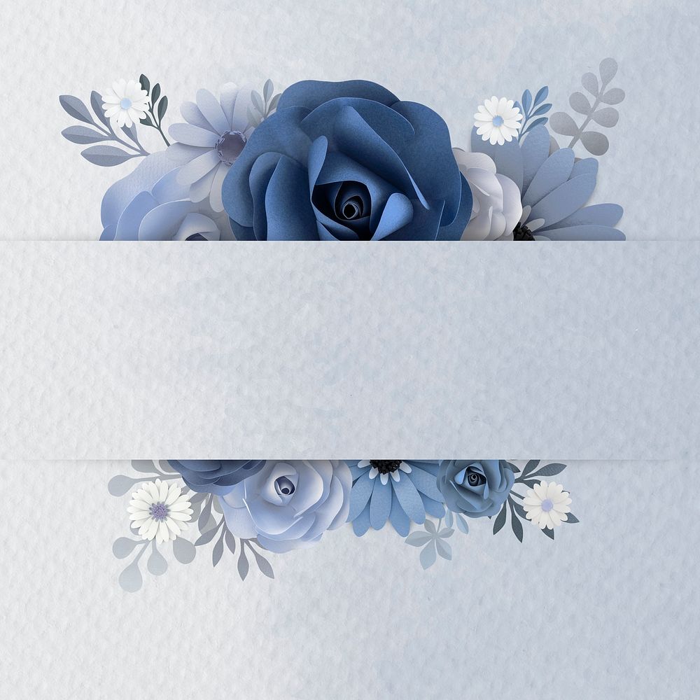 Blue paper craft flower banner illustration