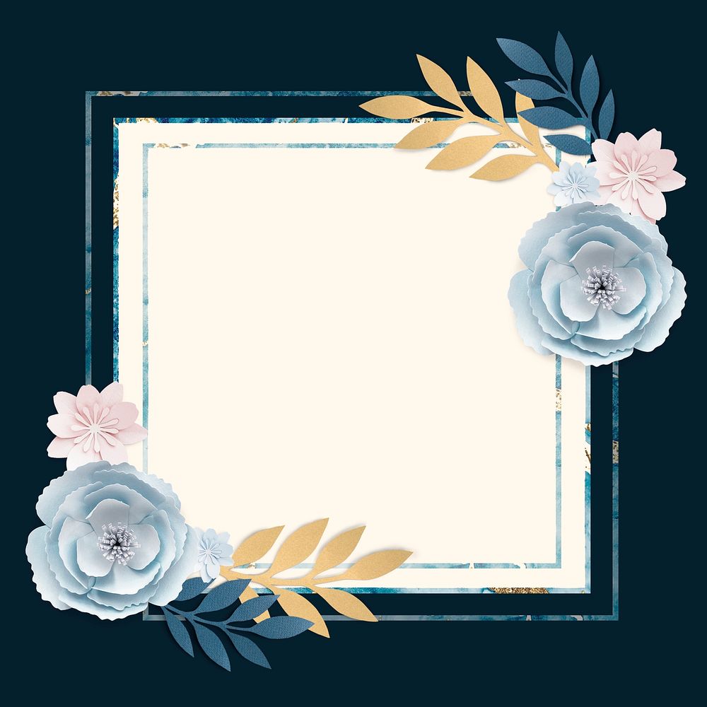 Square paper craft flower frame template illustration