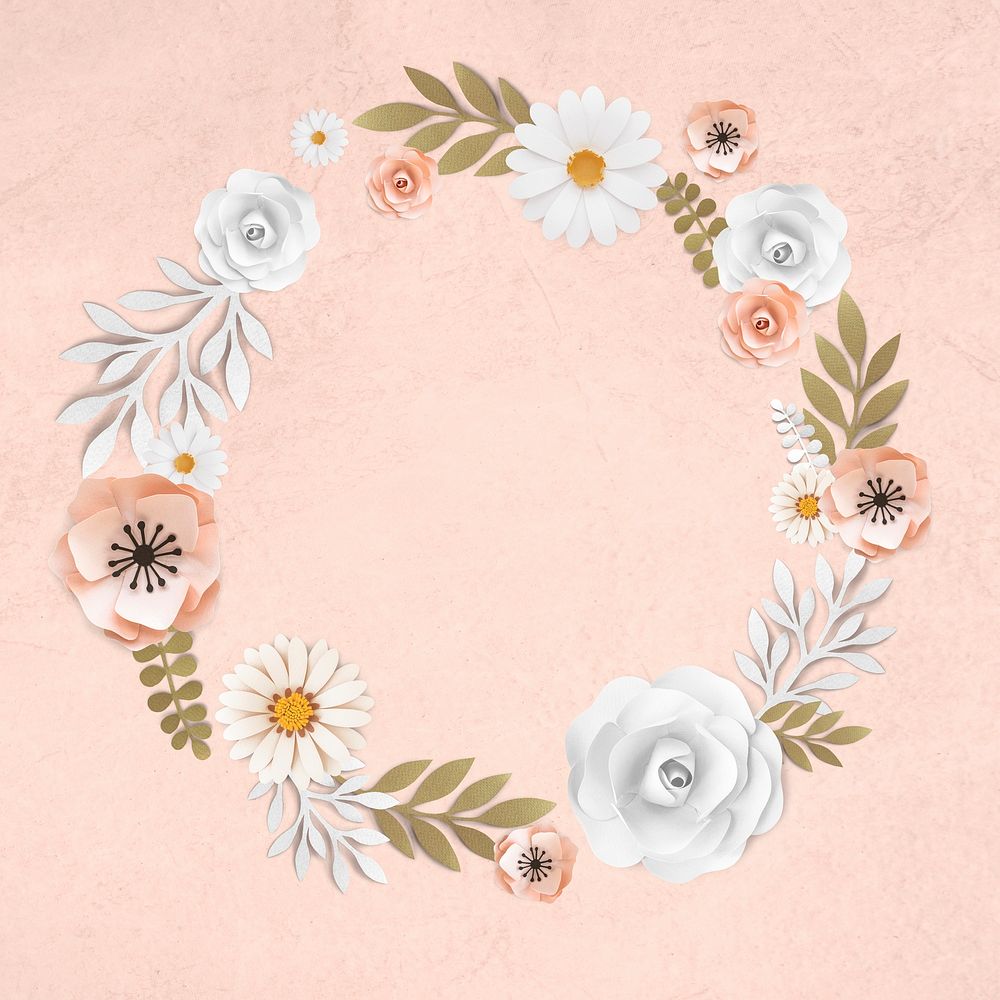 Gray and pink wreath badge illustration
