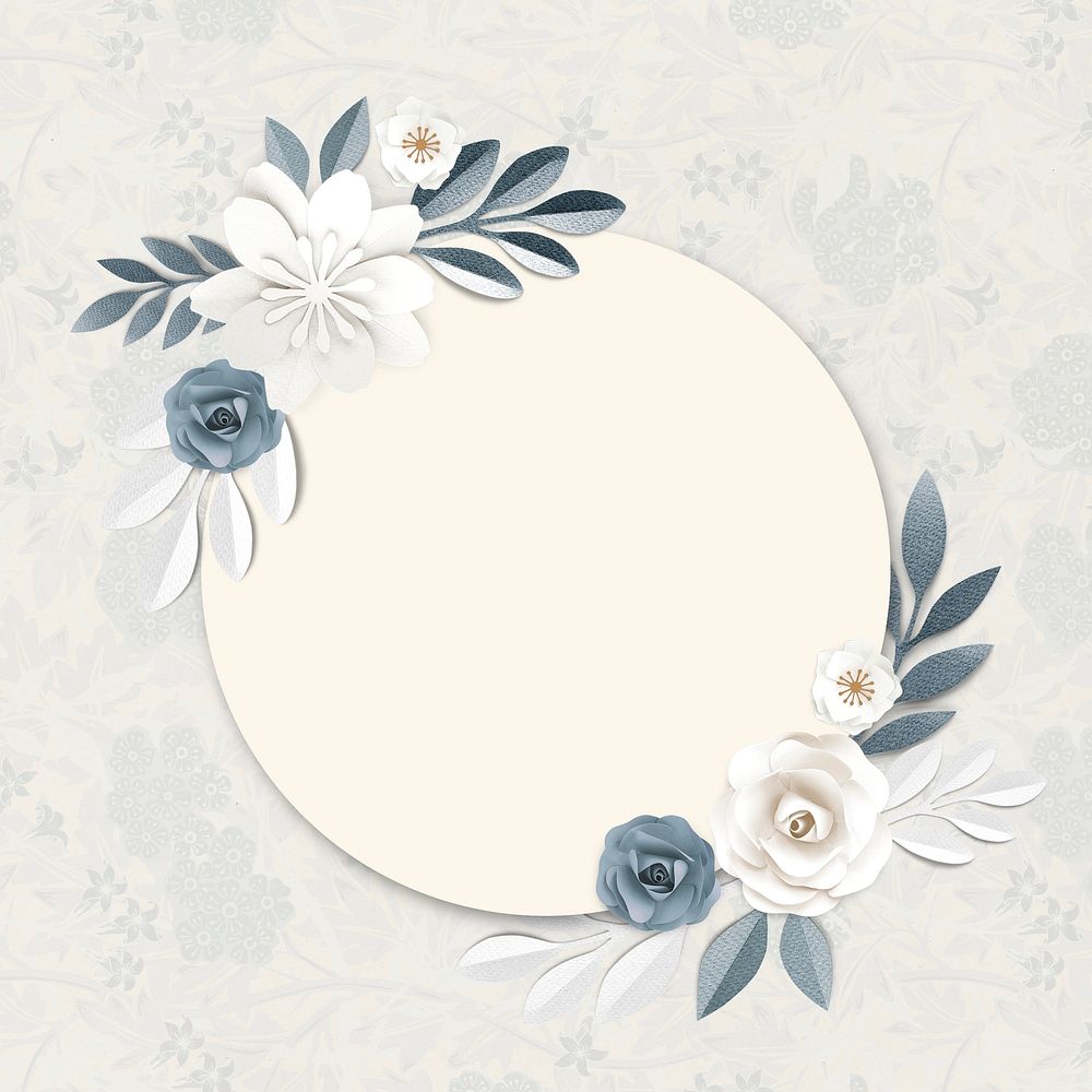 Round paper craft flower frame template illustration