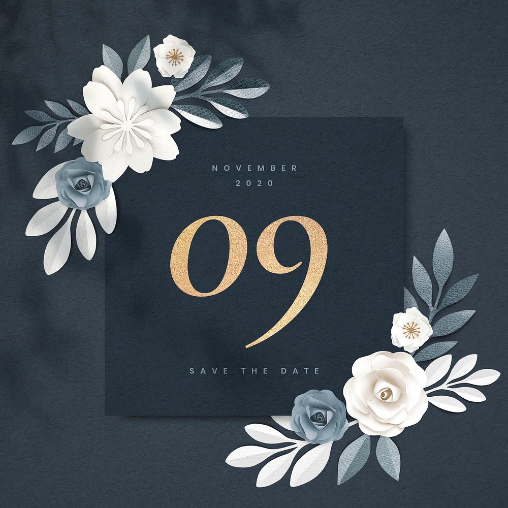 Paper craft flower wedding invitation card illustration template