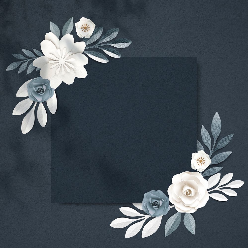 Square paper craft flower frame template illustration