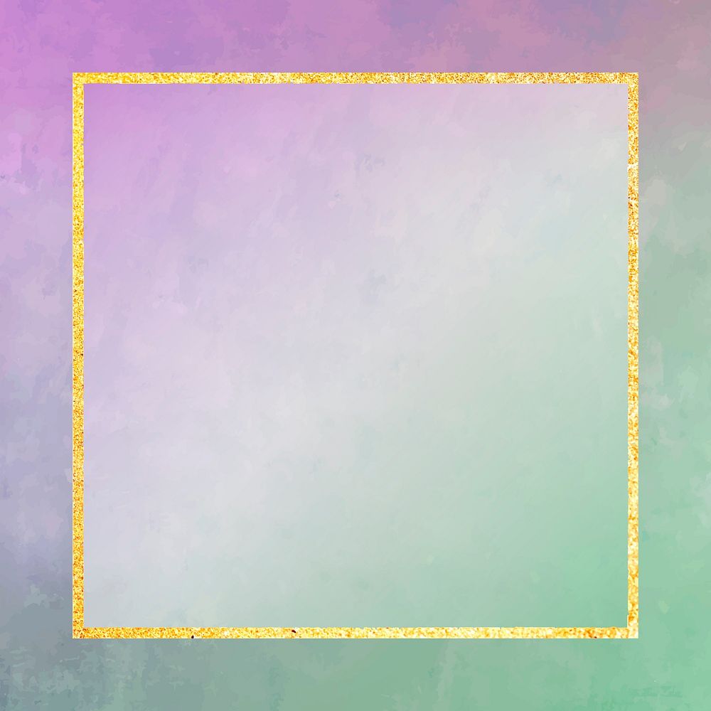 Square gold frame on purple and green background vector