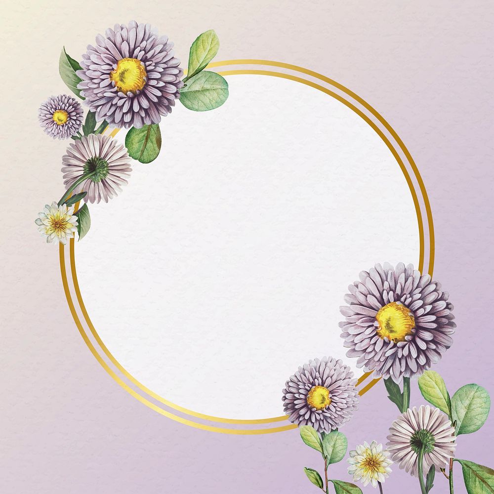 Floral gold frame on purple background vector
