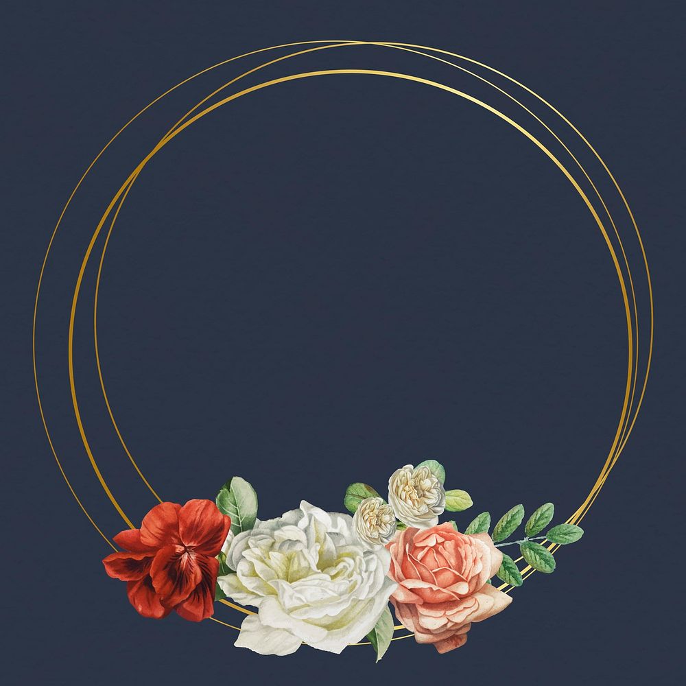 Floral gold frame on blue background vector