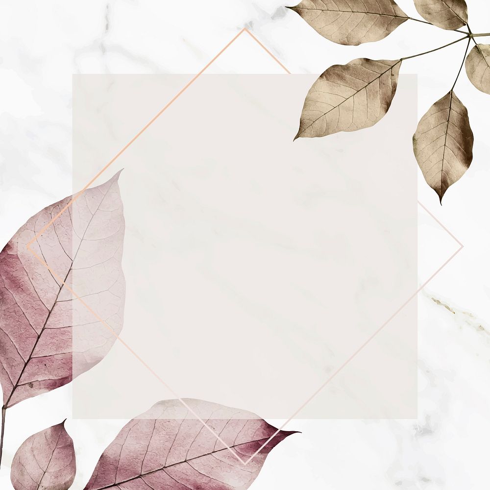 Square frame on metallic leaf pattern background vector