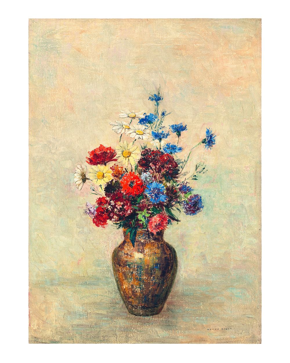 Flowers in a Vase (1910) by Odilon Redon. Original from the National Gallery of Art. Digitally enhanced by rawpixel.