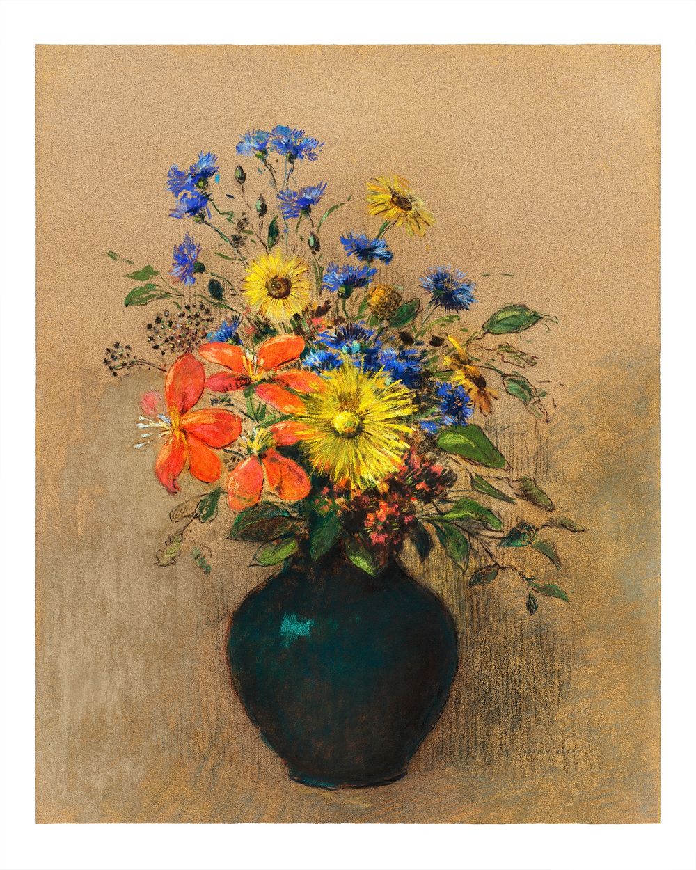 Wildflowers (1905) by Odilon Redon. Original from the National Gallery of Art. Digitally enhanced by rawpixel.