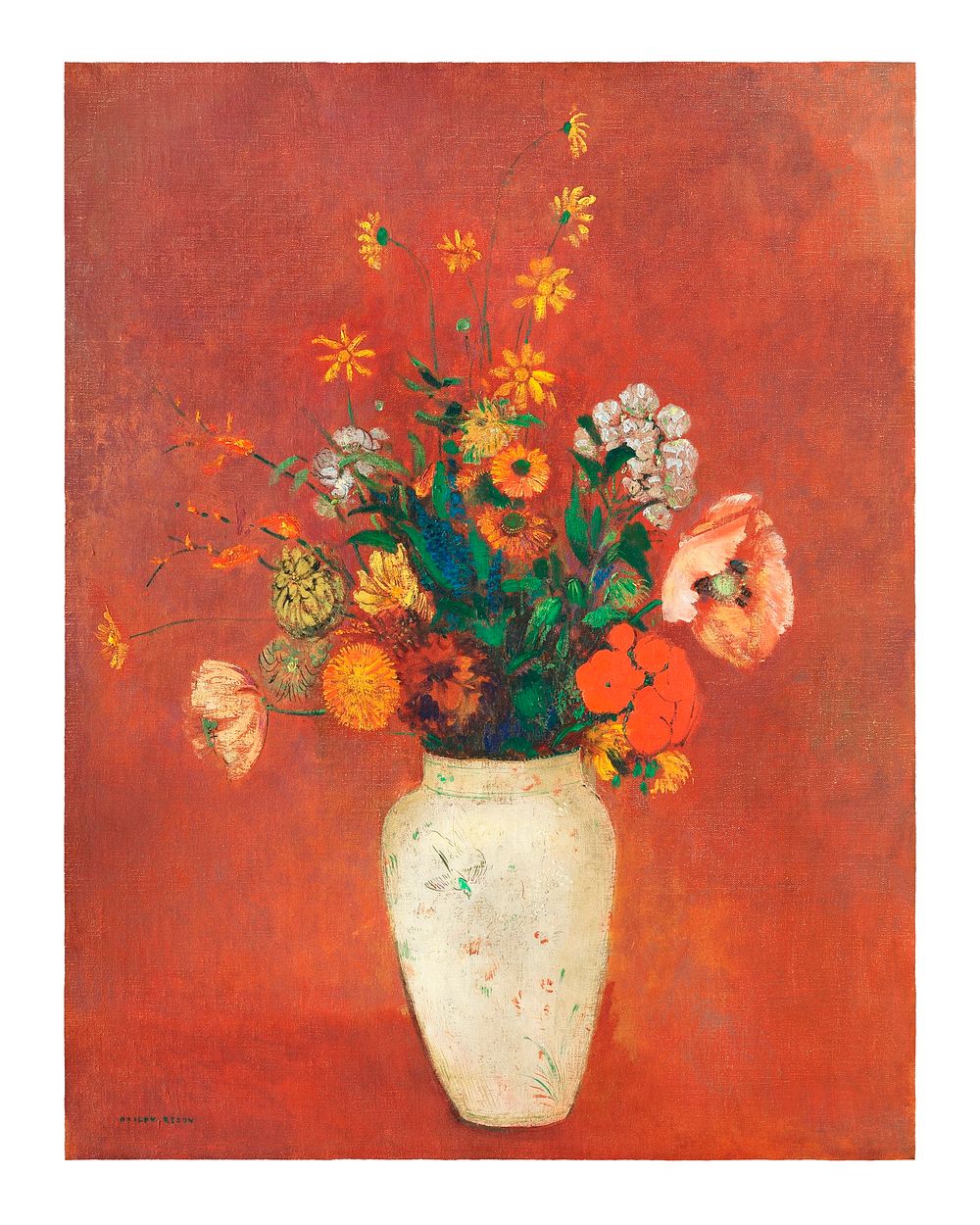 Vintage bouquet in a Chinese vase illustration wall art print and poster design remix from original artwork.