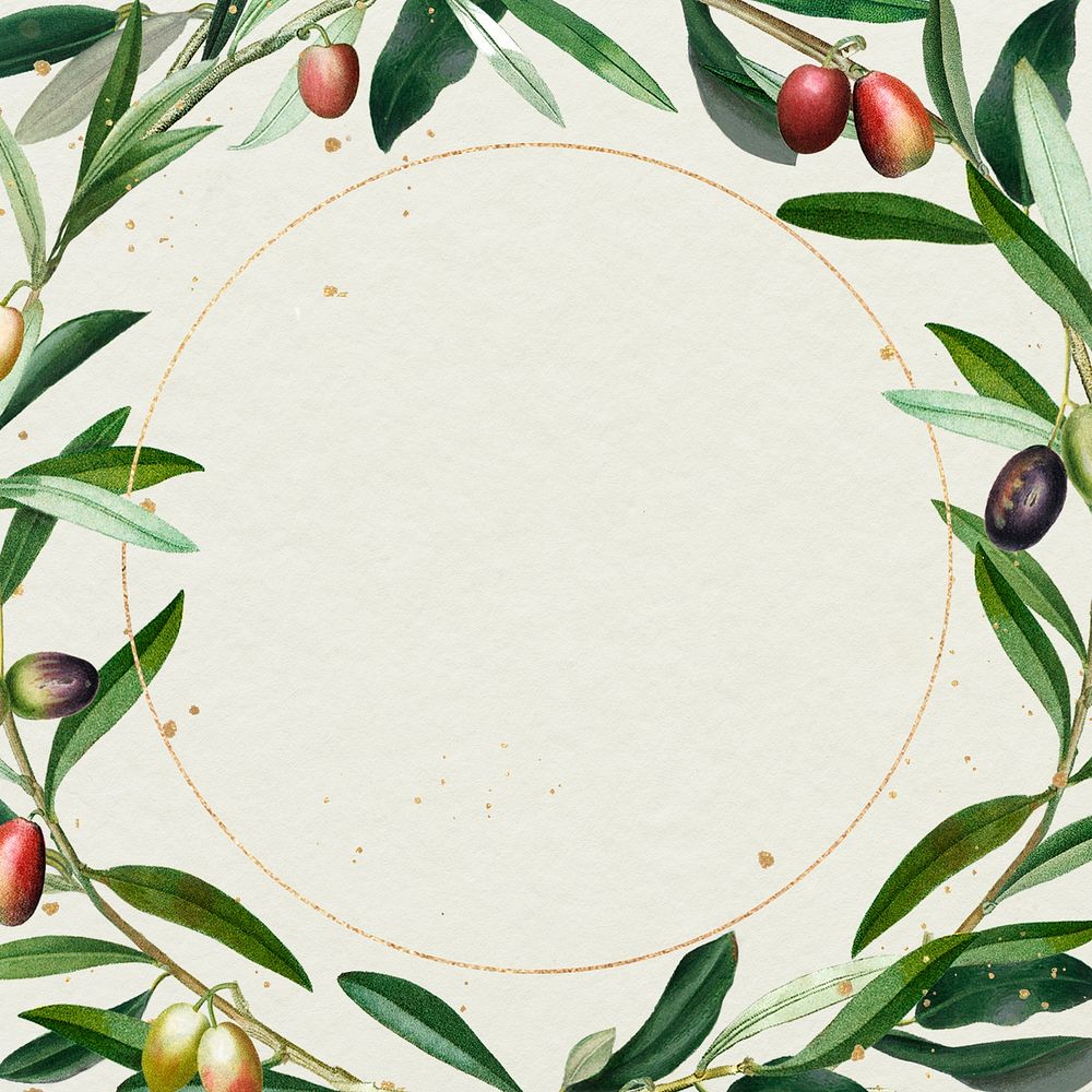 Olive wreath with a gold frame design element illustration