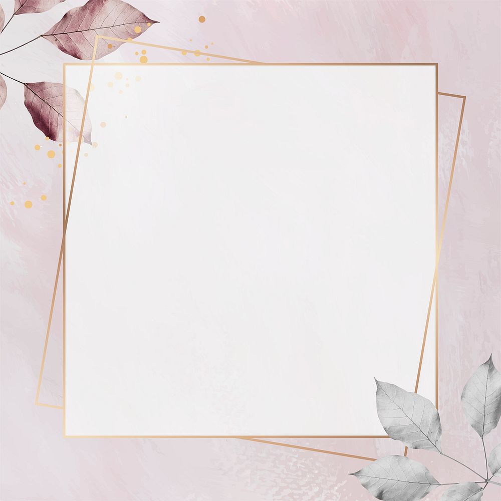 Gold square frame with foliage pattern on a pink background