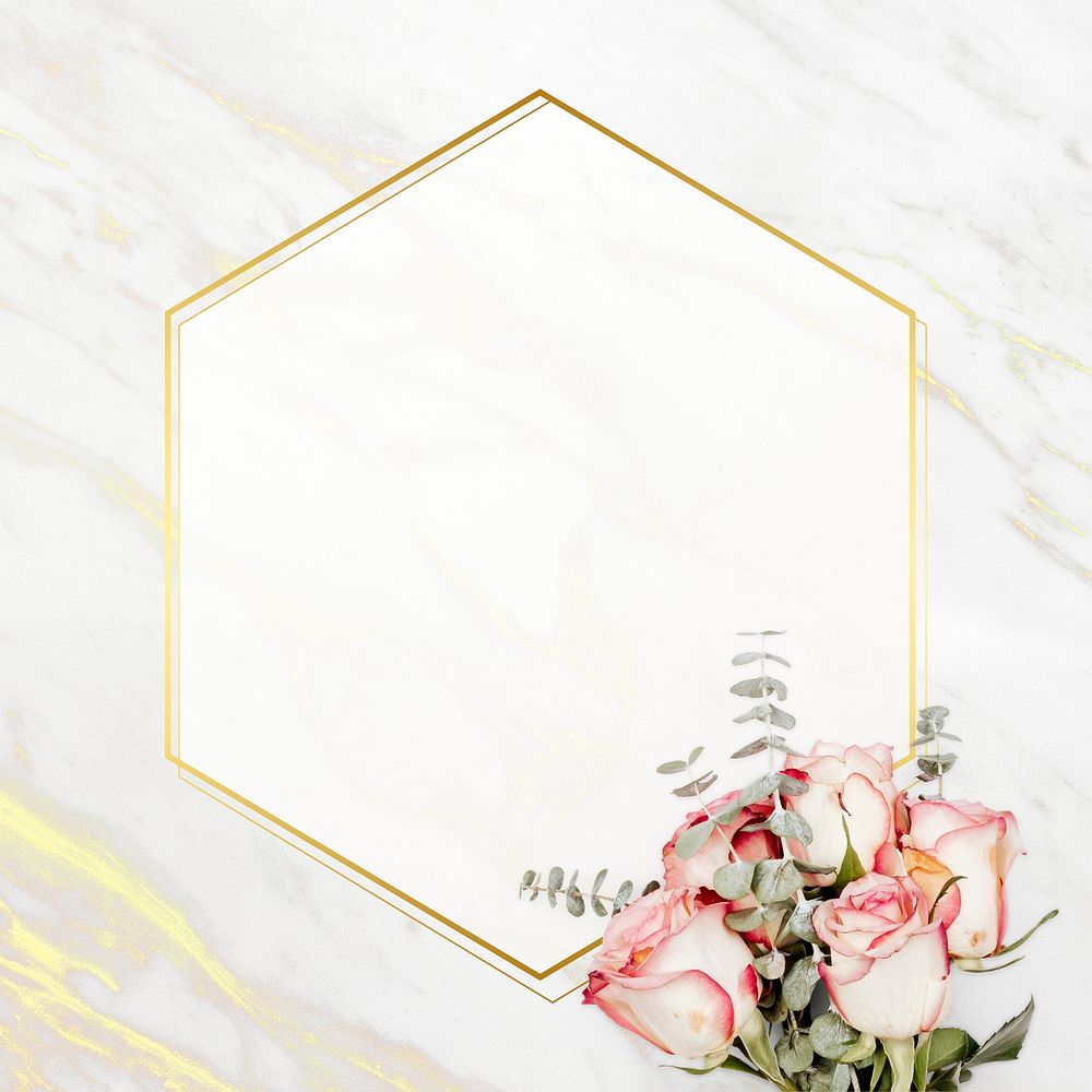 Floral golden marble hexagon frame
