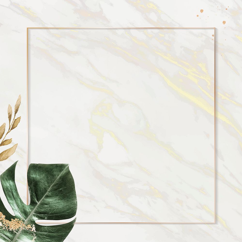 Square gold frame with monstera leaf background vector