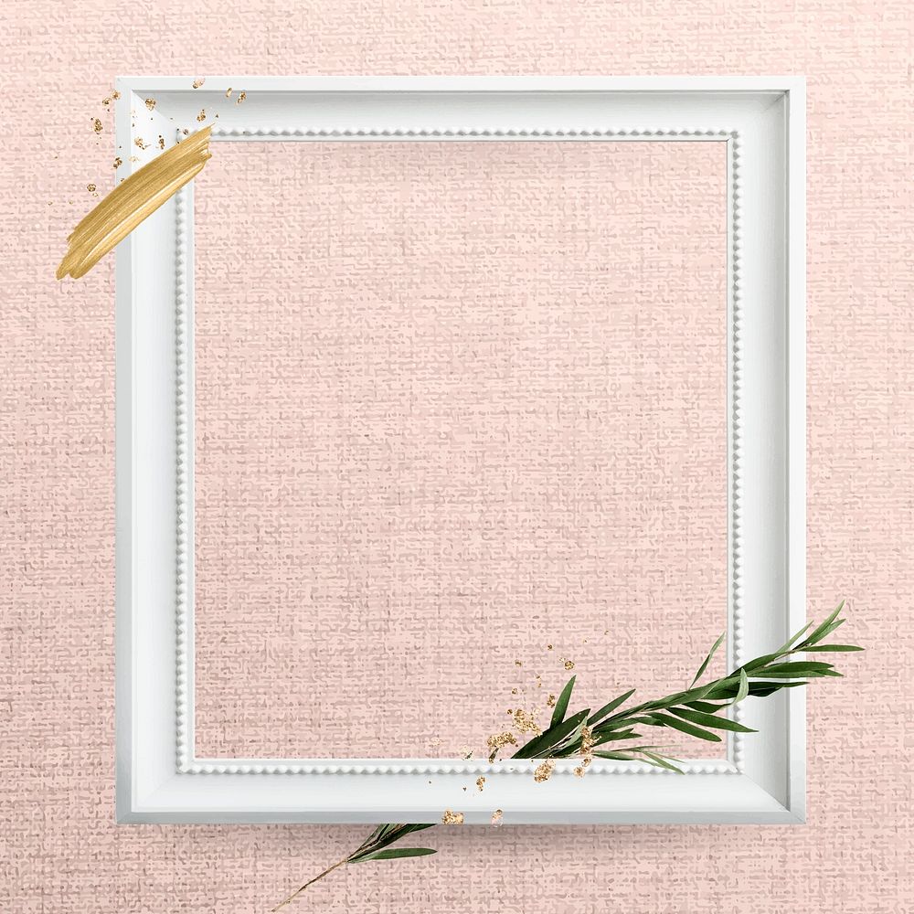 Square white wooden frame with eucalyptus branch vector