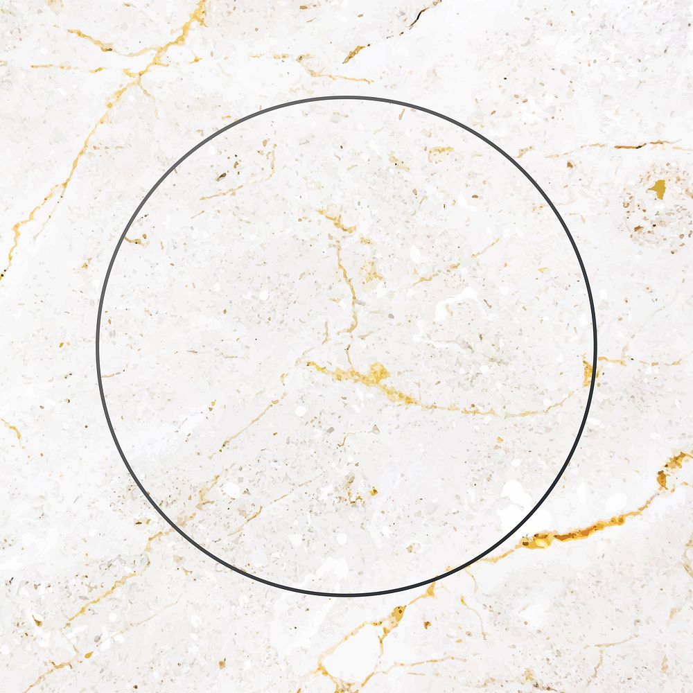 Round black frame on white marble background vector