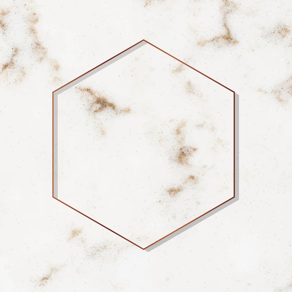 Hexagon copper frame on white marble background vector